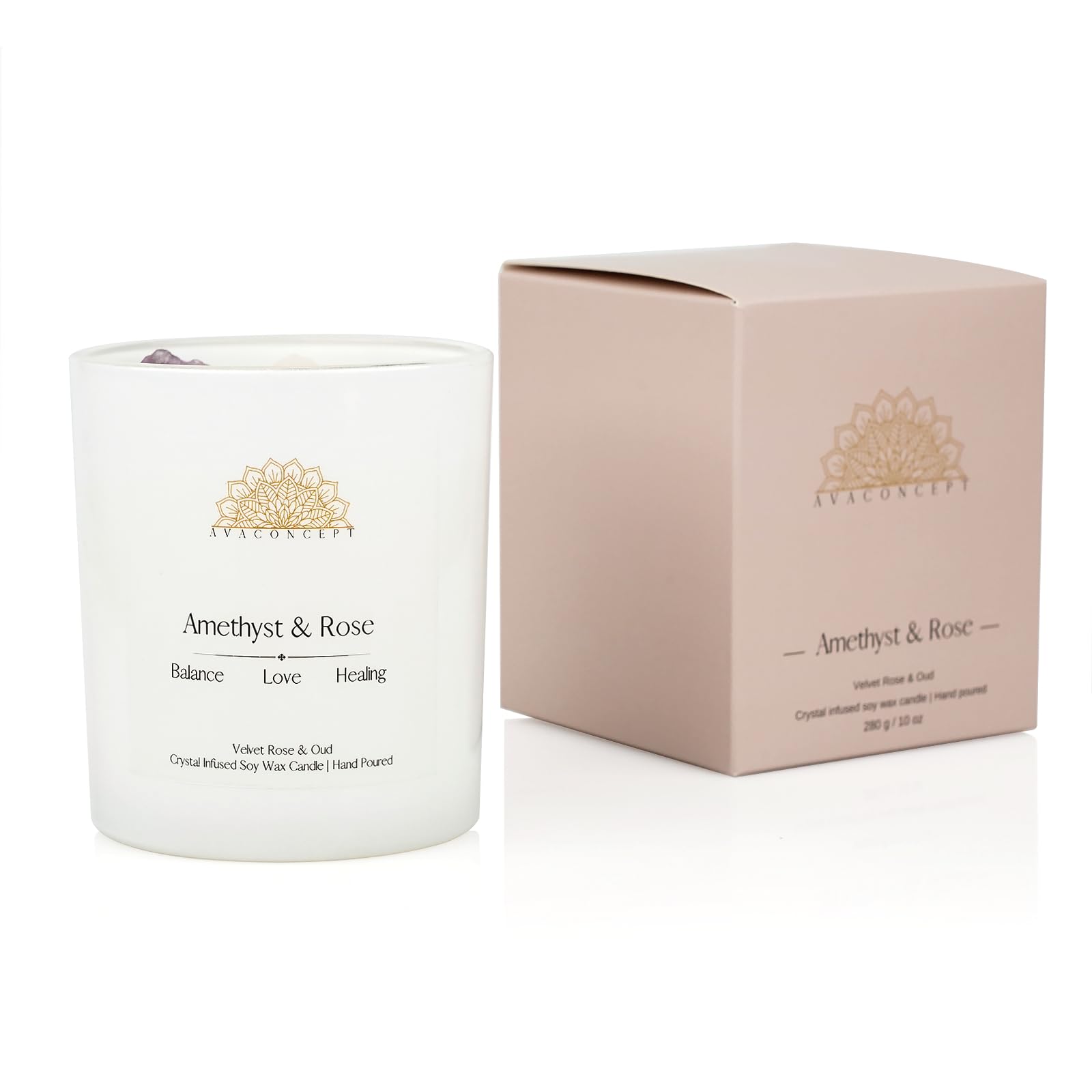 Ava Concept Scented Crystal Candle 10 oz jar Candle (Velvet Rose & Oud) ava concept uk supplements