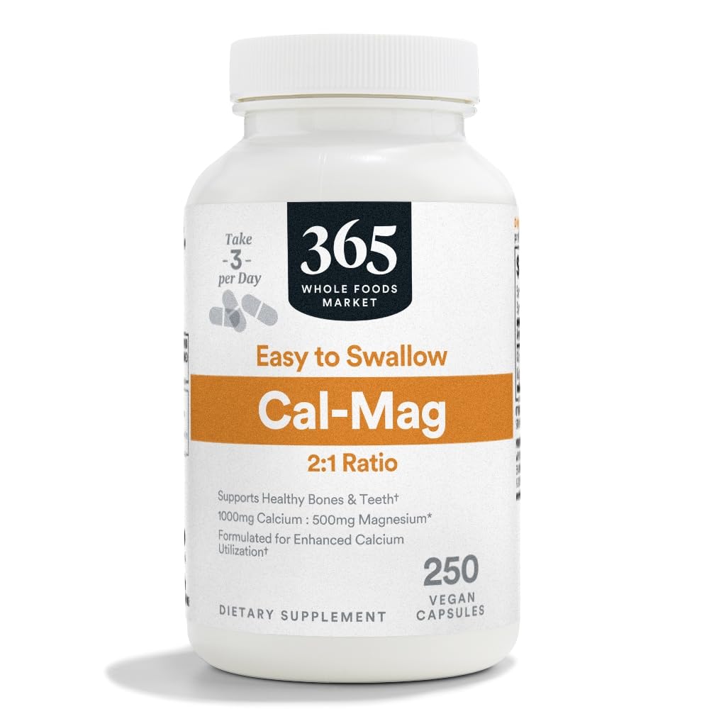365 by Whole Foods Market, Cal-Mag 2:1 Ratio, Easy-to-Swallow Vegan Capsules, 250 Count 365 by Whole Foods Market uk supplements