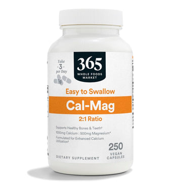 365 by Whole Foods Market, Cal-Mag 2:1 Ratio, Easy-to-Swallow Vegan Capsules, 250 Count 365 by Whole Foods Market uk supplements