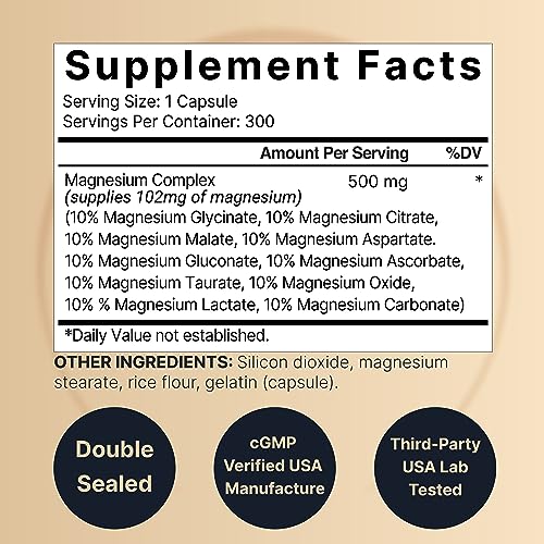 NatureBell Magnesium Complex Supplement 500mg, 300 Capsules | 10 Active Forms NatureBell uk supplements