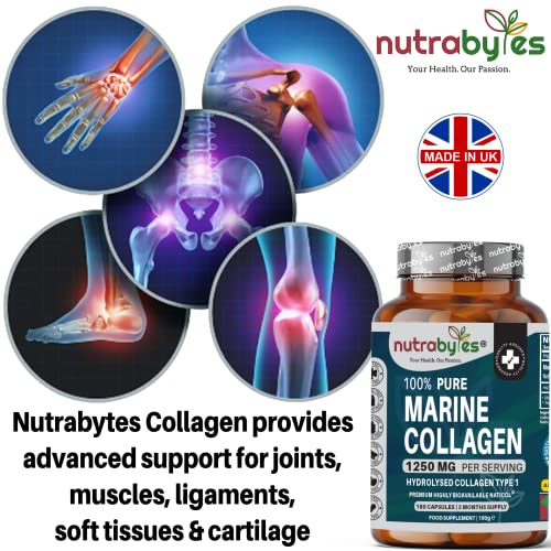 High Strength Marine Collagen Capsules - 1250mg Hydrolysed Collagen Supplement NUTRABYTES uk supplements