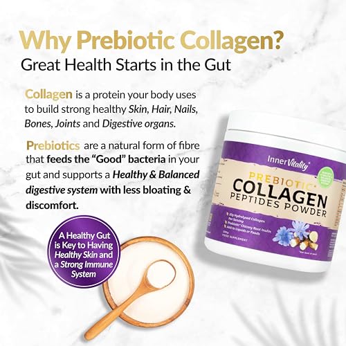 Prebiotic Collagen Powder - 390g Hydrolysed Bovine Collagen Peptides with Prebiotics for Gut Health & Skin Inner Vitality uk supplements