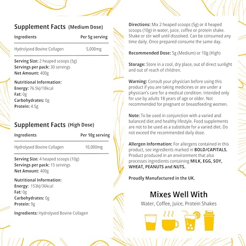 100% Pure Hydrolysed Collagen Peptides Powder - 400g Tub | Halal & Grass-Fed Bovine Collagen CLN Labs uk supplements