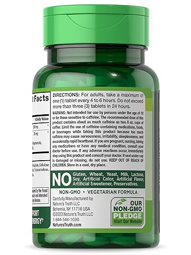 Caffeine Pills | 220mg | 120 Count | with Green Tea Extract | Vegetarian, Non-GMO & Gluten Nature's Truth uk supplements