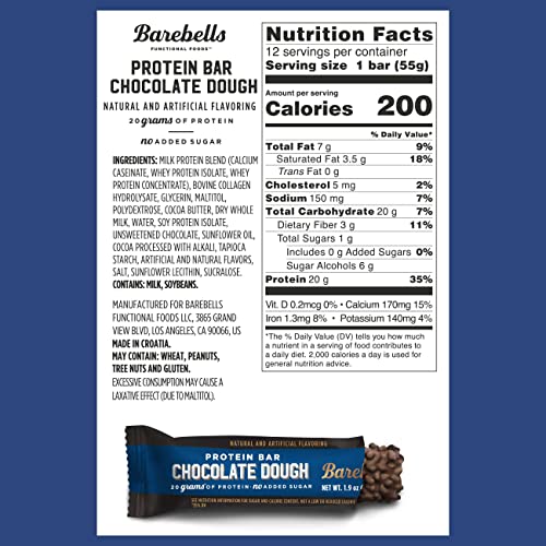 Barebells Protein Bars Chocolate Dough with 1g of Total Sugars - 12 Count, 1.9oz Bars BAREBELLS uk supplements