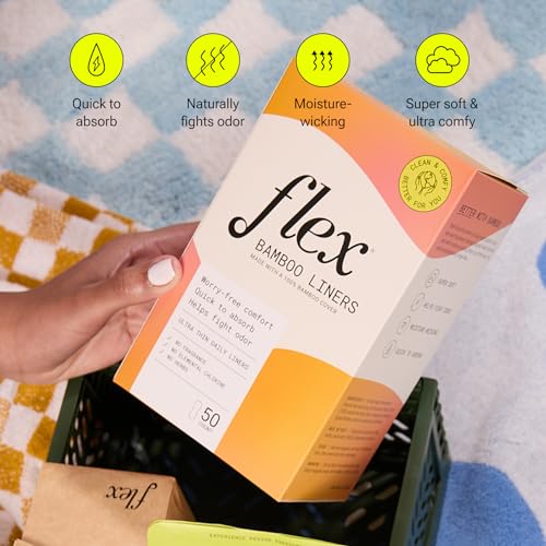 Flex Bamboo Panty Liners (50 Count) | Ultra Thin Daily Pantyliners | Fragrance-Free Feminine Care FLEX uk supplements