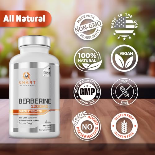 Premium Berberine HCL 1200mg- 180 Vegan Capsules, 100% Pure Berberin Smart Nutra Labs uk supplements