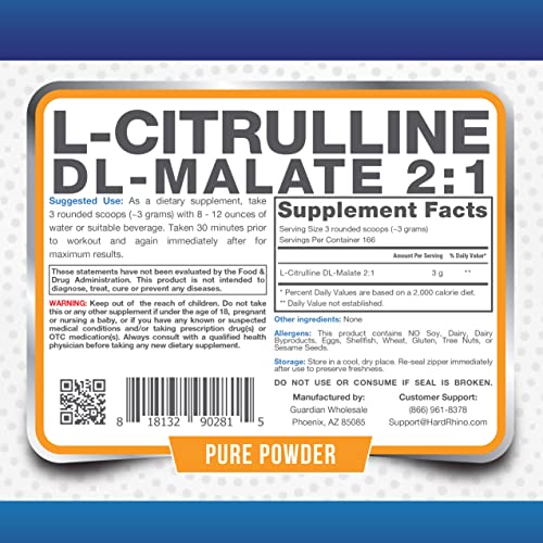 HR Supplements L-Citrulline DL-Malate 2:1 Powder, 1 Kilogram (2.2 Lbs), Unflavored Hard Rhino uk supplements