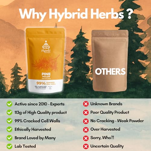 HYBRID HERBS - PINE POLLEN | 99% Cracked Cell Wall Powder | Highly Bioavailable Hybrid Herbs uk supplements