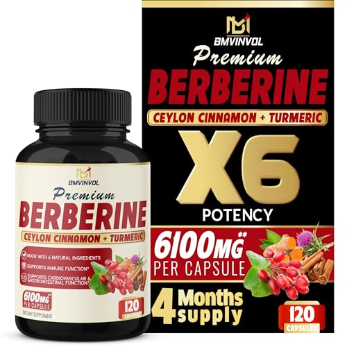 BMVINVOL Premium Berberine HCl 6-in1 Equivalent 6100mg - 120 Capsules - Plus Ceylon BMVINVOL uk supplements