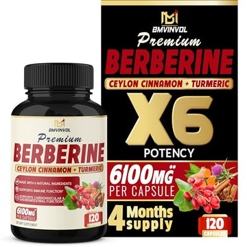 BMVINVOL Premium Berberine HCl 6-in1 Equivalent 6100mg - 120 Capsules - Plus Ceylon BMVINVOL uk supplements