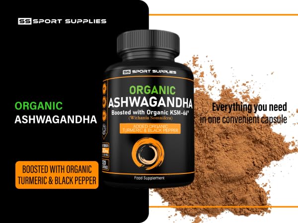 Organic Ashwagandha Capsules 1200mg Boosted with 100mg of Organic KSM-66 SS Sport Supplies uk supplements