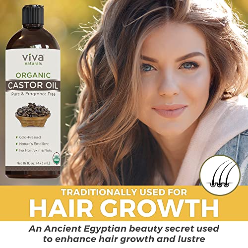 Viva Naturals Organic Castor Oil, 16 fl oz - Cold Pressed Castor Oil for Skin, Hair and Lashes - Traditionally Viva Naturals uk supplements