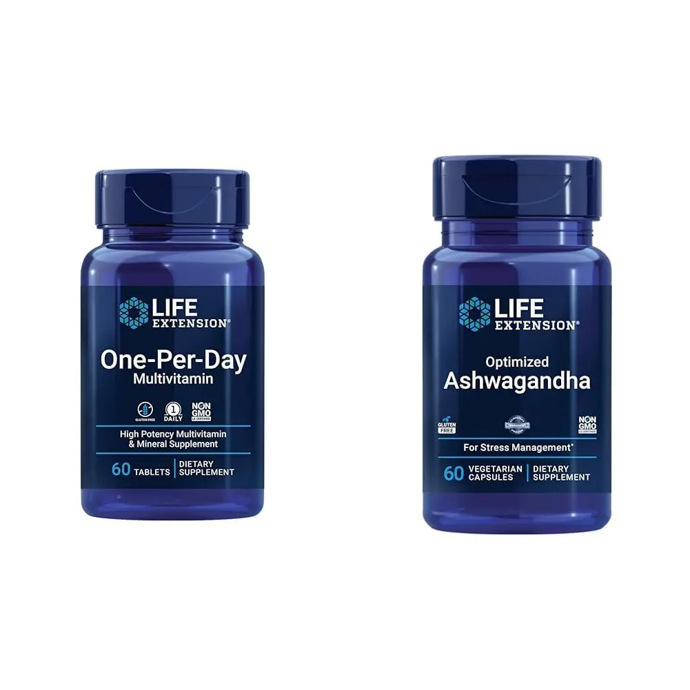 Life Extension One-Per-Day Multivitamin 60 Tablets and Optimized Ashwagandha 60 Capsules Bundle Life Extension uk supplements