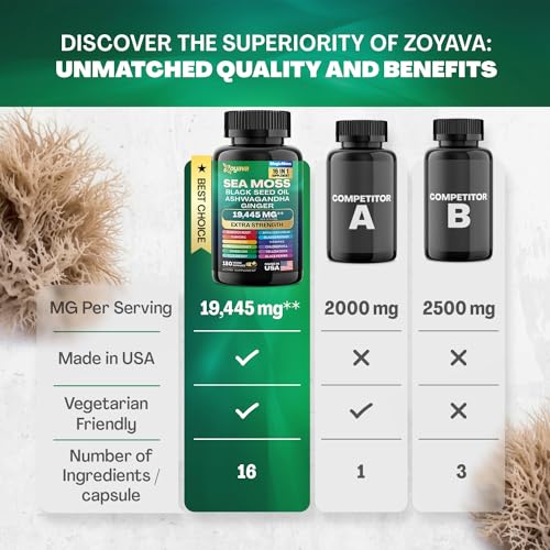 Sea Moss 7000mg Black Seed Oil 4000mg Ashwagandha 2000mg Turmeric 2000mg Zoyava uk supplements