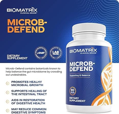 BioMatrix Biofilm Disruptor, GI Repair Digestive Supplement for Men and Women, Oil of Thyme, Oregano & Clove, Gut Microbiome & Intestinal Health Support | Microb-Defend (90 Softgels) BioMatrix uk supplements