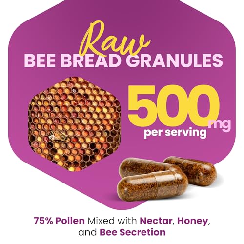 HONEYBEEZONE-Bee Bread Capsules – Nutrient-Rich Superfood for Energy Boost, Immune Support Supplement | Non-GMO, Gluten-Free, 60 Easy-to-Swallow Veggie Capsules HONEYBEEZONE uk supplements