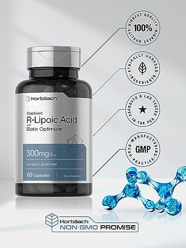 Stabilized R-Lipoic Acid 300mg | 60 Capsules | with Biotin Optimizer | Non-GMO, Gluten Horbäach uk supplements