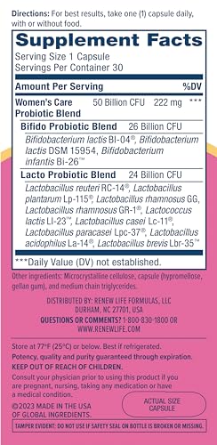 Renew Life Women's Probiotic Capsules, 50 Billion CFU Guaranteed, Supports Vaginal, Urinary Renew Life uk supplements
