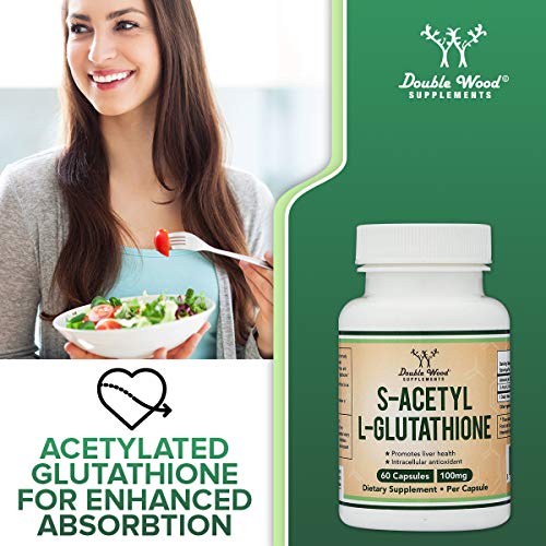 S-Acetyl L-Glutathione Capsules - 100mg, Manufactured and Tested in The USA, 60 Count Double Wood Supplements uk supplements