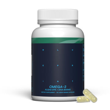 Blueprint Bryan Johnson Omega-3 - Vegan Algae Omega 3 Supplement with EPA/DHA - 800mg Plant-Based for Brain, Heart & Joint Support - High Absorption Triglyceride Form - 1:1 EPA/DHA Blueprint Bryan Johnson uk supplements
