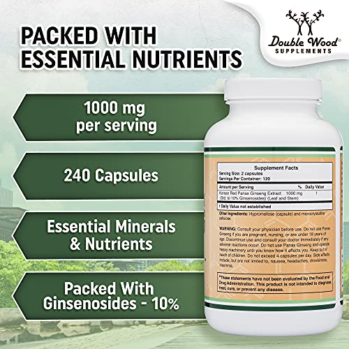 Ginseng Capsules (Korean Red Ginseng Extract, Panax Ginseng 10% Ginsenosides) Double Wood Supplements uk supplements