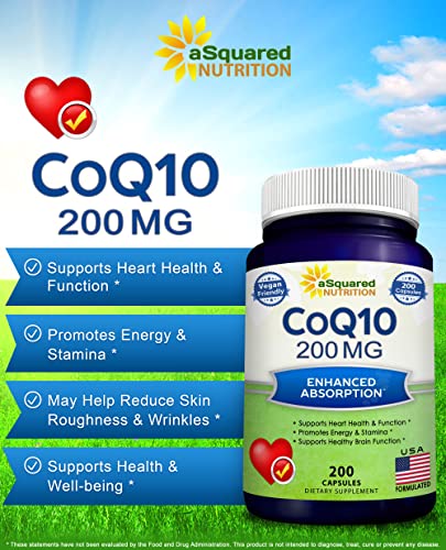 aSquared Nutrition CoQ10 (200 Capsules and 200mg) - High Absorption Vegan CO Q-10 aSquared Nutrition uk supplements