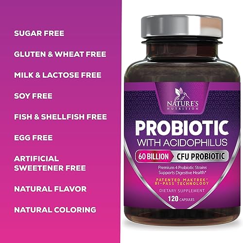 Probiotics, 60 Billion CFU per Serving, Probiotic with Prebiotics for Digestive & Immune Health Nature's Nutrition uk supplements