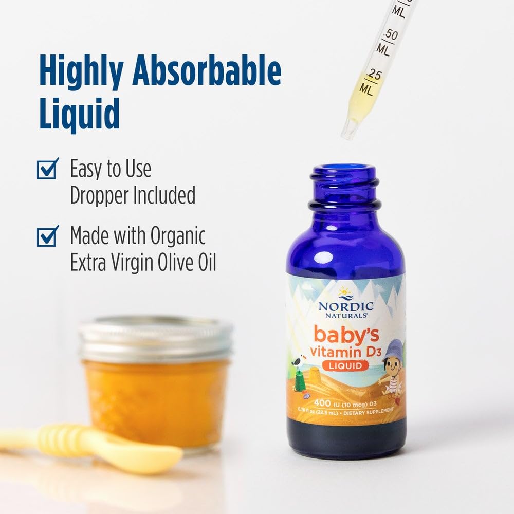 Nordic Naturals Baby’s Vitamin D3, Unflavored - 0.76 oz - 400 IU Vitamin D3 - Healthy Bones, Immune System Support, Normal Sleep Rhythms - Non-GMO, Certified Vegetarian - 90 Servings Nordic Naturals uk supplements