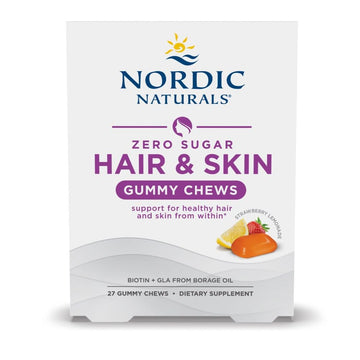 Nordic Naturals Zero Sugar Hair & Skin Gummy Chews, Strawberry Lemonade - 27 Gummy Chews - Biotin + GLA from Borage Oil - Promotes Healthy Balance of Fats in Skin - Non-GMO - 27 Servings Nordic Naturals uk supplements
