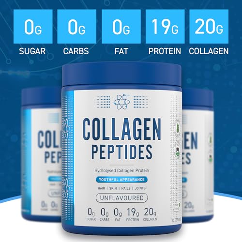 Applied Nutrition Collagen Peptides Powder - Hydrolysed Bovine Collagen Protein, Halal, Healthy Skin, Hair, Nails (Unflavoured) (300g - 15 Servings) Applied Nutrition uk supplements