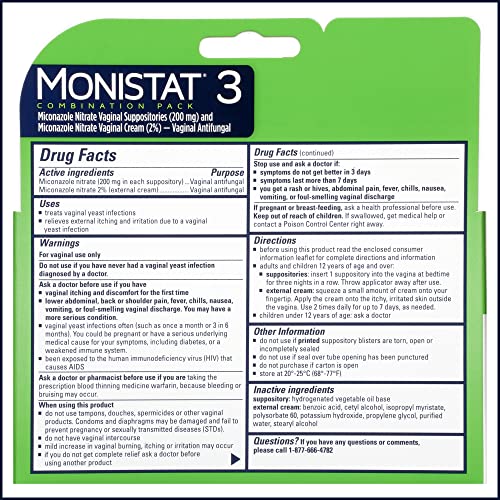 Monistat 3 Day Yeast Infection Treatment for Women, 3 Miconazole Suppository Inserts & External Monistat uk supplements