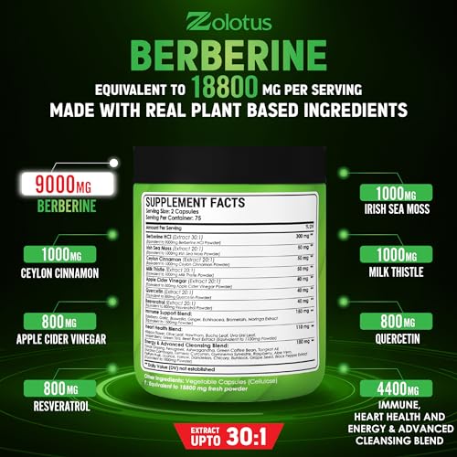 Zolotus 18800mg Berberine Supplement 40 in 1, with Sea Moss, Cinnamon, Milk Thistle Zolotus uk supplements