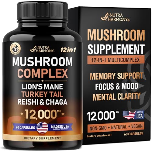Mushroom Supplement - Organic Lion's Mane | Turkey Tail | Chaga | Cordyceps | Reishi NUTRAHARMONY uk supplements