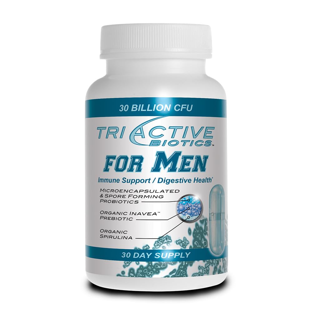 Essential Source TriActive Biotics for Men - Probiotic Capsules, 30 Billion CFU with Prebiotics & Blue Spirulina, Shelf Stable, Allergen Free, Digestive & Immune Support, 30 Count Essential Source uk supplements