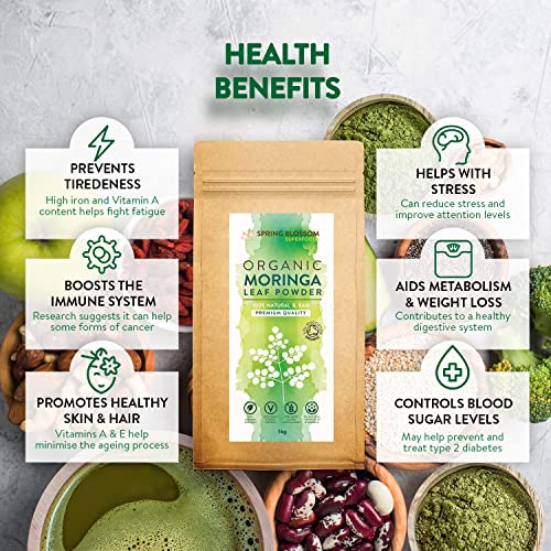 1KG Moringa Superleaf Powder Oleifera 100% Organic Raw Premium Quality Non-GMO Spring Blossom uk supplements
