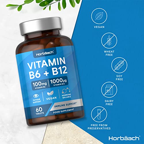 Vitamin B6 and B12 Tablets High Strength | 60 Count | with 100mg of Vitamin B6 Horbäach uk supplements
