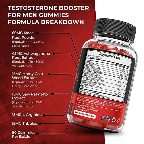 Testosterone Booster For Men Gummies - Enhances Strength & Stamina - Optimizes Physical Atlantis Nutrition uk supplements