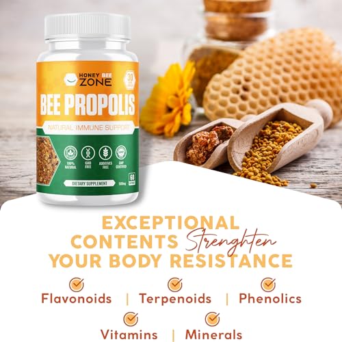 HONEYBEEZONE-Bee Propolis Capsules – 100% Natural Energy and Immune Support Supplement | Non-GMO, Gluten-Free, 60 Easy-to-Swallow Veggie Capsules HONEYBEEZONE uk supplements