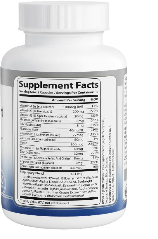 Naturonel Macular Support Formula – Vision & Eye Health with Lutein, Zeaxanthin, Bilberry, Eyebright & Antioxidants | Non-GMO, Made in USA, GMP Certified – 60 Capsules, 30 Day Supply (1) Naturonel uk supplements