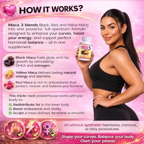 Maca 3 Capsules – Black, Red & Yellow Maca Root Blend – Feminine Balance & Natural Body Support – Herbal Formula Curvy Fruit uk supplements