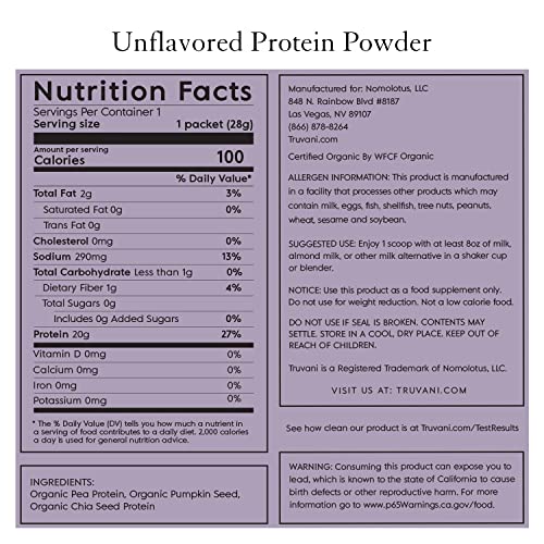 Truvani Organic Vegan Protein Powder Unflavored - 20g of Plant Based Protein, Organic Truvani uk supplements