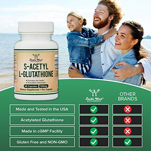 S-Acetyl L-Glutathione Capsules - 100mg, Manufactured and Tested in The USA, 60 Count Double Wood Supplements uk supplements