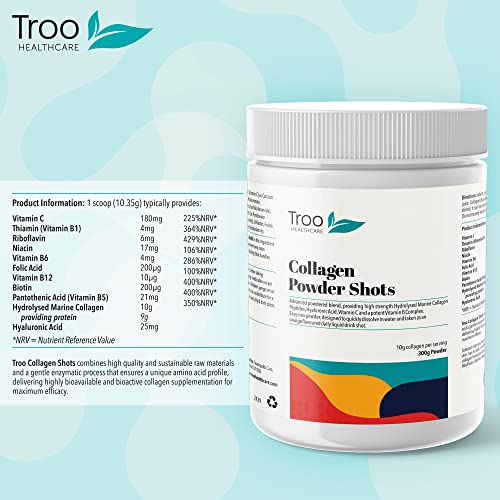 Hydrolysed Marine Collagen Peptides Powder Enhanced with Essential Vitamins 300g Troo Health Care uk supplements