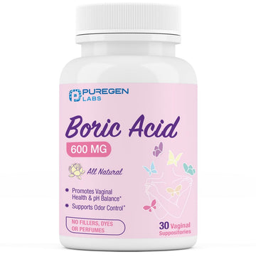 Puregen Labs Boric Acid 600 mg Vaginal Suppositories - 100% Pure | All Natural Without Dyes or Fillers P Puregen Labs uk supplements