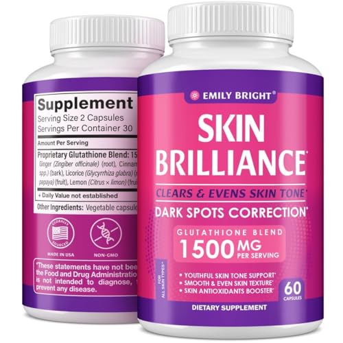 Glutathione Capsules - 1,500mcg Glutathione Supplement - Skin Tone Enhancer - Targets Emily Bright INC uk supplements
