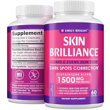 Glutathione Capsules - 1,500mcg Glutathione Supplement - Skin Tone Enhancer - Targets Emily Bright INC uk supplements