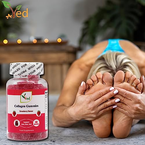 Ved Collagen Gummies; Chew Gummies Strawberry Flavour, Raw Unfiltered Collagen Gummies Ved uk supplements