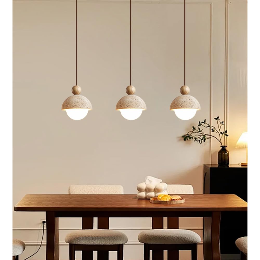 Spherical Wabi Sabi Pendant Light Natural Stone Retro Japanese Style Yellow Travertine Pendant Lighting Vintage Mini Wood Nordic Hanging Light for Kitchen Island Dining Room Bedroom Hallway Bedside OROILUPU uk supplements
