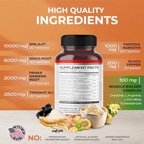 Shilajit Pure Himalayan 21,800mg - Energy Booster 85% Fulvic Acid, Maca Root ULTRA HERBS uk supplements